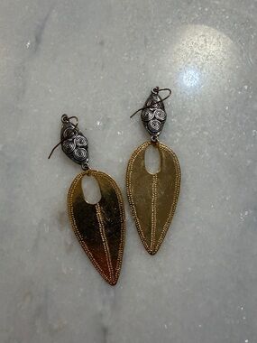 Devon Leigh Gold plated Leaf Drop Earrings with Silver Spiral Accent Never worn